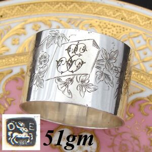 Fine Antique French Silver Plate 2 Napkin Ring Floral Foliate Se Monogram