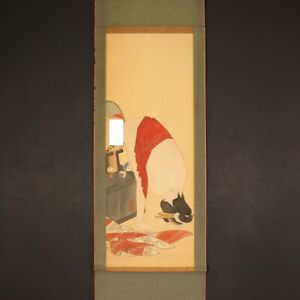 Nw5646 Hanging Scroll Cunnus In A Mirror Shunga Erotic Painting Meiji Taisho 