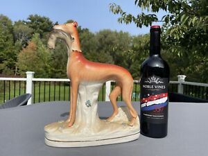 Antique 19th C Staffordshire Pottery Whippet Greyhound W Rabbit Figure Large Sz