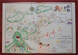Michoac N Jalisco Mexico Patzcuardo Guadalajara 1935 Santoyo Pictorial Map