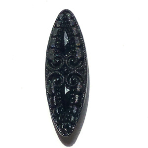 Gorgeous Large Antique Black Glass Button Lacy Spindle Shape 1 3 8 
