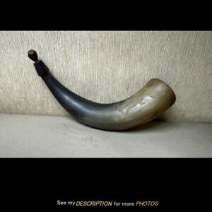 Vintage Carved Powder Horn Clipper Ship Hand Forged Nail