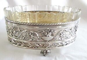 Antq Bailey Banks Biddle Sterling Foliate Repousse Dish W Cut Glass Insert
