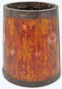 Vintage Wooden Grain Measurement Paili Pot Original Old Hand Crafted Painted
