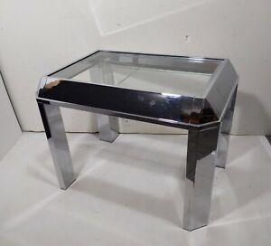 Vintage Mid Century Modern Chrome End Table Etched Glass Milo Baughman Style