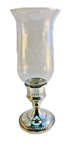 Vtg Hamilton Sterling Weighted Silver Candlestick Etched Glass Hurricane Lamp