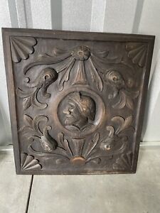  2 19th Century Antique Black Forest Handcarved Wood Panel Of Soldier S Head