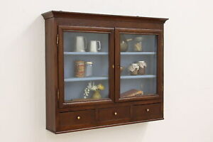 Farmhouse Antique Oak Wall Medicine Or Display Cabinet 48674