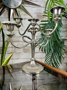 Vintage Silver Plate Candelabra 5 Candle 4 Arm Holder Tree Ornate Elegant Marked