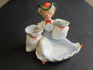 Vtg German Figural Seated Victorian Lady Bisque Porcelain Match Holder Ashtray