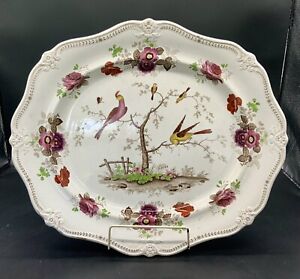 Antique Pottery Pearlware Transferware Platter Ridgway Oriental Birds C1830