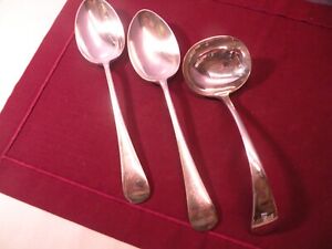 3 Serving Pieces Antique Silver Plate Old English Beehive Plate 2 Spoons 1 Ladle
