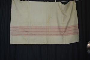 Antique Blanket Wool Hand Woven Red Stripes Cut 1 2 Repurpose Reenactment 19th