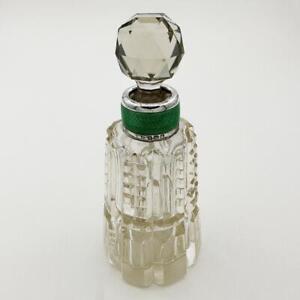 Art Deco Perfume Scent Bottle Sterling Silver Guilloche Enamel Birmingham 1924