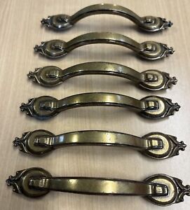 Vintage Brass 1977 Amerock Carriage House Draw Pulls Set Of 6