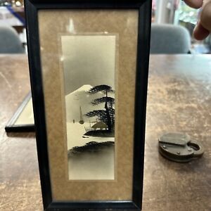 1920 S Antique Japanese Landscape Ink Wash Painting Gold Gilded
