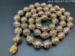 Antique Chinese Export Real Cloisonn Enamel Gold Bead Filigree Clasp Necklace