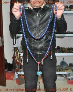Tibetan Buddhism Lapis Lazuli Hand Carved Exorcism Amulet Buddha Beads Necklace
