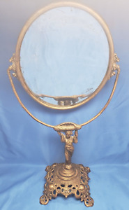 Antique Art Nouveau Oval Vanity Shaving Mirror Iron Geisha Women Figural 18 
