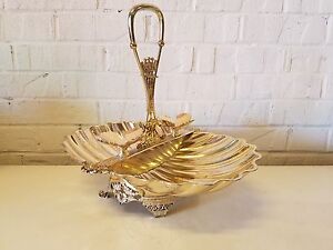Meriden Wilcox Silver Plated 2 Sided Tray W Handle And Feet W Shell Design