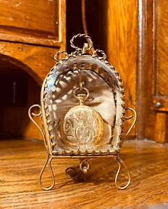 Rare Petite Victorian Gold Ormolu French Wire Pierced Brass Pocket Watch