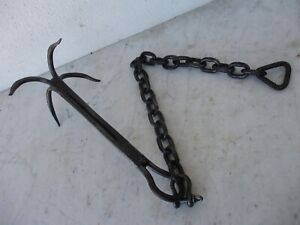 Antique Blacksmith Made Iron 4 Claws Hook Anchor Chain Shackle Boat Maritime