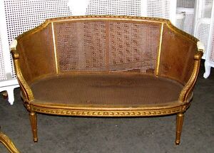 19th Century French Louis Xvi Cane Caned Settee Sofa Canap 