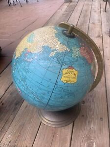 Vintage Crams Imperial 12 World Globe Ussr Burma On Metal Stand Made Usa C1265
