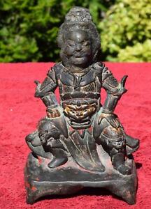 Chinese Ming Dynasty Bronze Figure Of Zhenwu Xuanwu Trace Gold And Red Lacquer