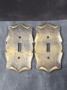 Pair Vintage Amerock Single Switch Plate Cover Antique Brass Gold Carriage House