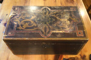 Early Antique Original Hand Painted Document Box New England Old Paint 