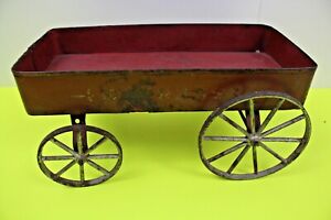 Antique Express Red Wagon Metal Wood Early Childs Pull Toy Cart Wheels Buggy