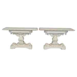 Pair Of Distressed White Painted Carved Jacobean Style Console Tables