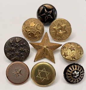Antique Vintage Lot Of 9 Metal Star Motif Buttons 1 2 To 13 16 Bf10 