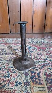 Antique Early Primitive Dark Metal Hogscraper Pushup Candleholder 7 Patina