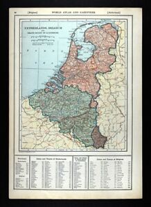 1919 Poates Map Netherlands Belgium Holland Amsterdam Brussels Ghent The Hague