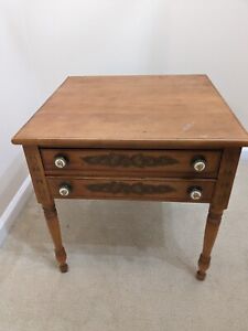 Hitchcock 2 Drawer End Side Work Table Brown Stenciled Drawers