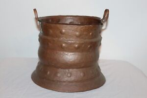 Antique Primitive Middle Eastern Copper Bucket Cauldron Kettle Hammered Patterns