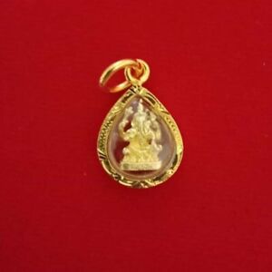 Lord Ganesh Hindu God Gold Plated 96 5 Micron Case Pendant Thai Amulet