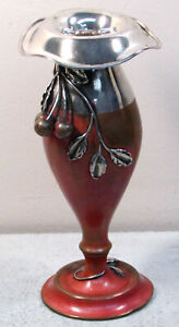 Aesthetic Era Silver Copper Mixed Metals Applied Leaves Berries 7 Bud Vase
