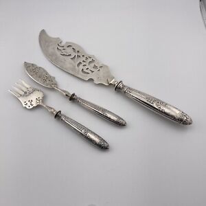 Antique French Silverplate Serving Pieces Engraved Design Fork Knife Fish Knife