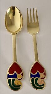 A Michelsen Sterling Silver Denmark Christmas Spoon Fork Set 1968 Julen