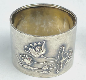 Victorian Silver Plated Napkin Ring Figural Flower Floral Design Vintage