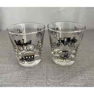 Vintage 1950 S Libbey Curio Horse And Buggy Cocktail Glasses 