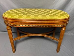 Antique Louis Xvi Style Carved Wood Bench Stool Gilt Gesso Upholstered Walnut 
