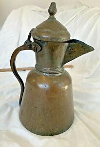 Large Antique Hand Forged Copper Bronze Cooking Pitcher Middle Eastern 6 1 Lbs 