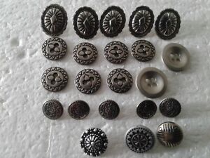 Vintage Lot Of 22 Silver Tone South Western Style Buttons Medallion