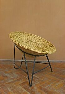1 Of 2 Vintage Rohe Noordwolde Wicker Cone Lounge Chairs Basket Hairpin Scoop