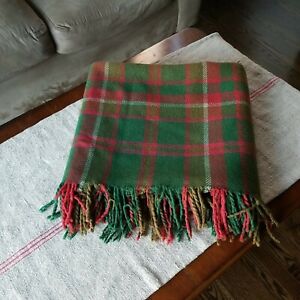 Antique Aafa Early Textile Plaid Wool Blanket Tree Skirt Clean Christmas 1940