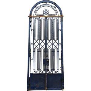 Fine Antique French Beaux Arts Blue Wrought Iron Double Door Entry C 1925
